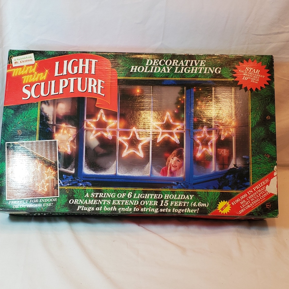 Mr Christmas Vtg 1994 Stars Mini Light Sculpture 6-Stars 15' Long Indoor/Outdoor